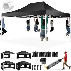 10' x 15' pop-up sunshade canopy tent, suitable for parties; heavy-duty, easy-to-set-up tent with four side walls; outdoor commercial quick-assembly gazebo, ideal for weddings; includes carry bag and sandbag