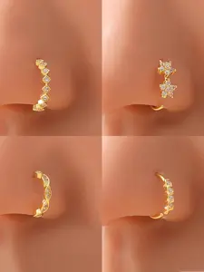 4pcs Minimalist Fashion Nose Rings & Studs for Women, Copper Alloy Plum Blossom Design, Casual Style, All Seasons, Party Gift