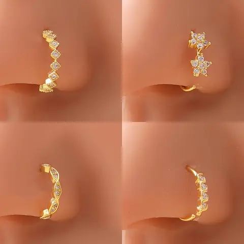 4-Piece Minimalist Fashion Body Jewelry Nose Rings for Women, Copper Alloy Plum Blossom Design, Casual Style, Party Gift