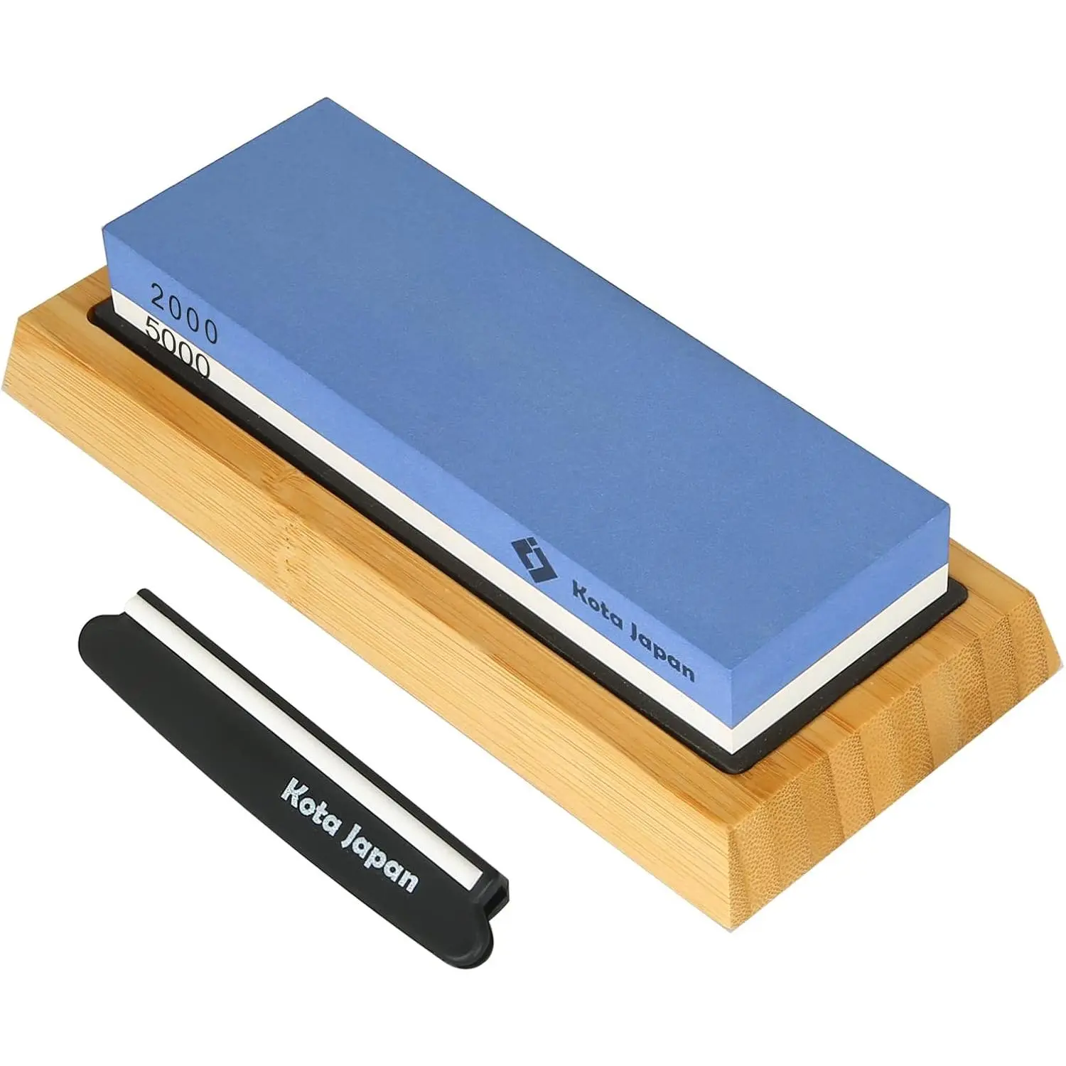 Dual-Sided 2000-5000 Grit Diamond Knife Sharpener Whetstone Set for Sharpening, with Bamboo Holder, Premium Corundum Construction, Adjustable Blade Guide, Silicone Components for Safe & Stable Sharpening, Kitchen Knives Users