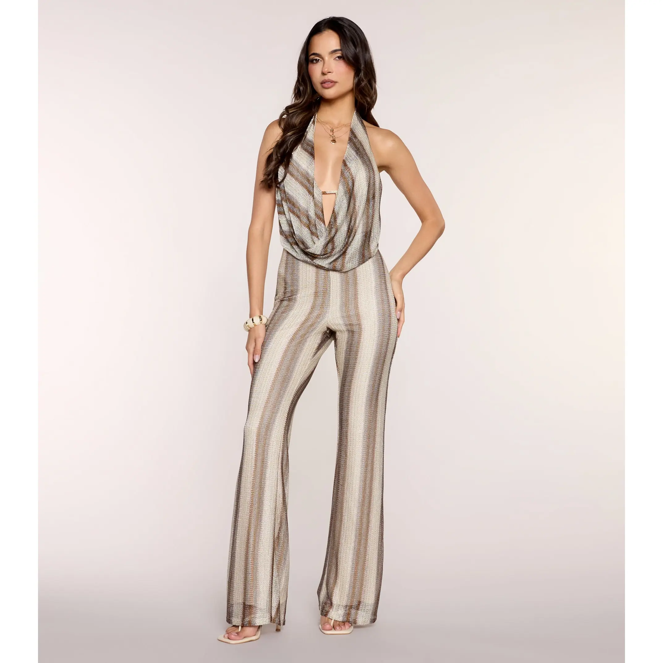 Bronze Horizon Shimmer Striped Jumpsuit