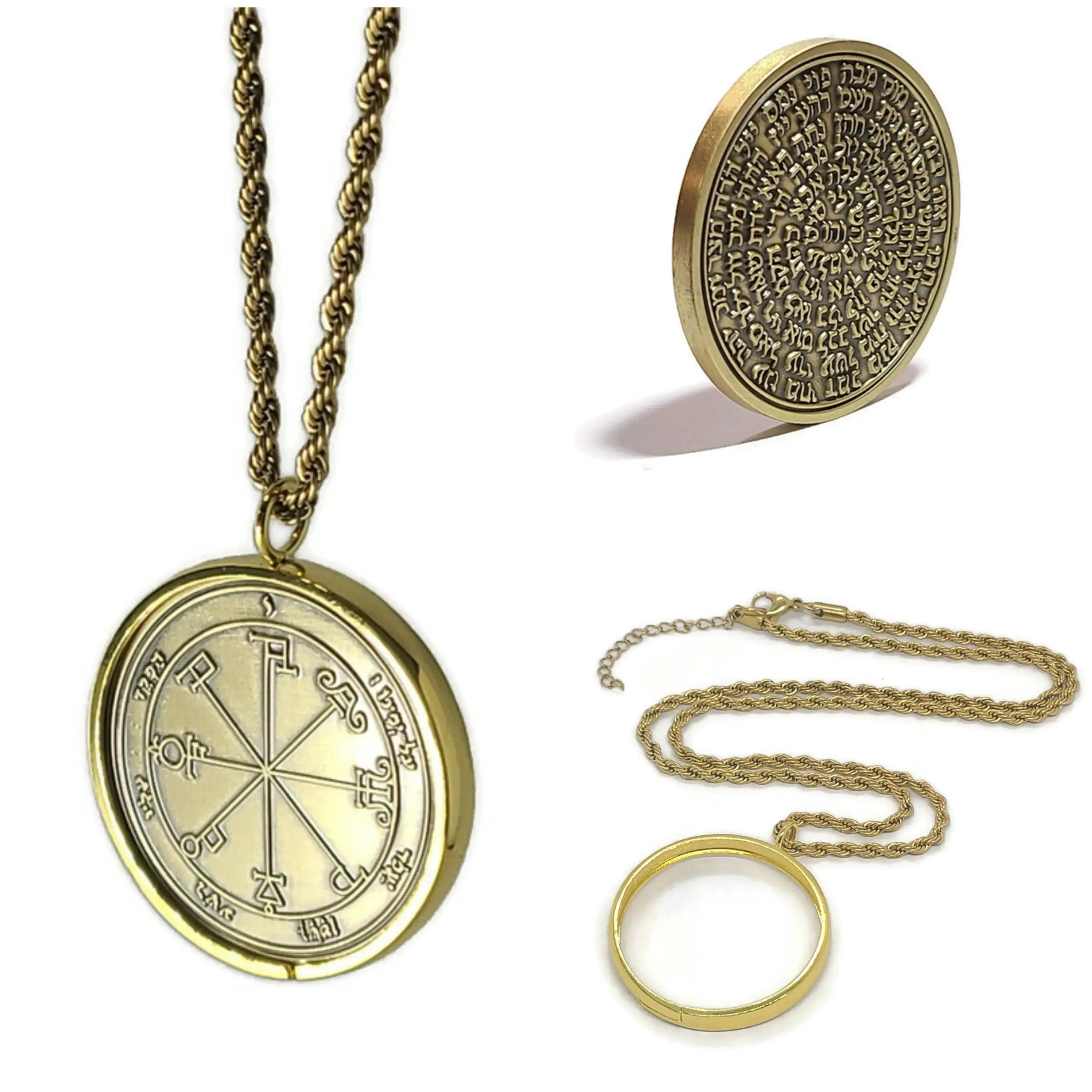 Sixth Pentacle of Saturn Necklace - Protection & Binding Talisman Pendant with 72 Names of God