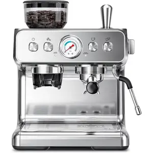 Espresso Machines with grinder, 20 Bar Professional Espresso Maker with Milk Frother Steam Wand&Removable Water Tan for Home,Stainless Steel