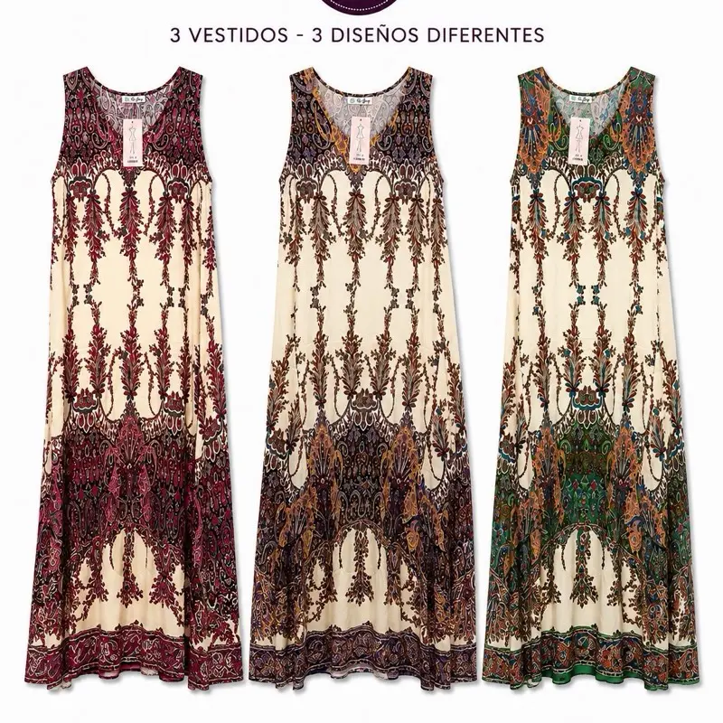 Women’s Sleeveless Boho Dresses, 3-Pack, Assorted Prints, 1 Size Fits Most