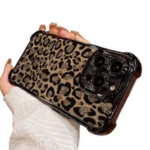 Gold Dust Leopard Pattern Phone Case for Apple iPhone 16 15 14 13 12 11Promax Aesthetic Electroplated Protective Cover with Glitter Accents Advanced Fashion