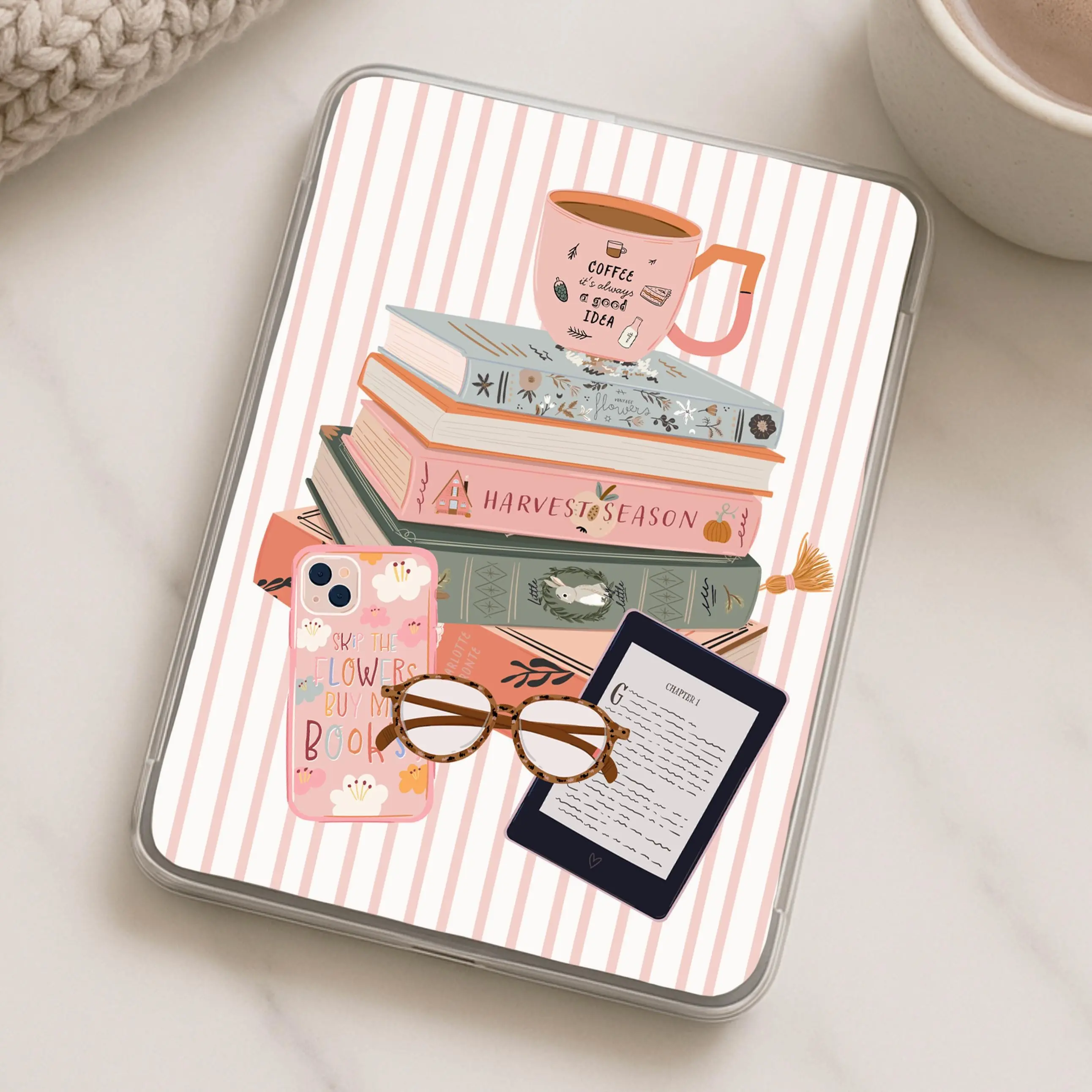Pink Whimsical Bookish Girlie Kindle Clear Case Insert CT4