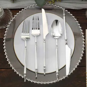 24-Pack Plastic Utensil Set with Roman Column Handle Silver - Disposable Silverware