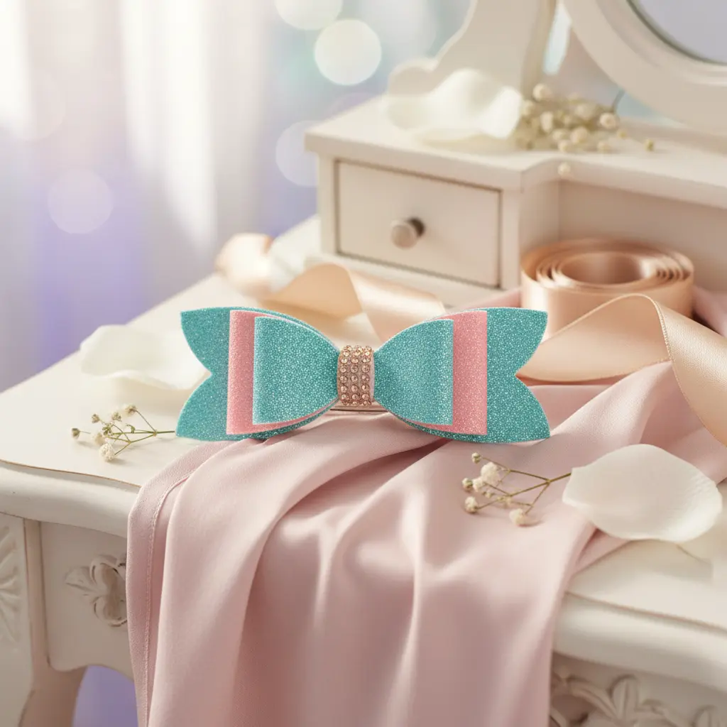Glitter and Rhinestones on Custom Made Hair Bows with a 2.4" French Barrette Clip
