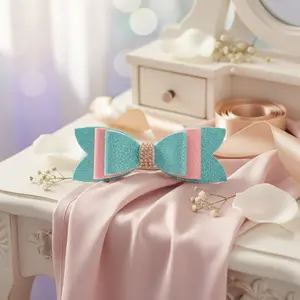 Glitter and Rhinestones on Custom Made Hair Bows with a 2.4" French Barrette Clip