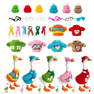 24Pcs 7 Inch Mini Goose Knitting Outfits with Hats Sweater Sunglasses Scarves Magnetic Silly Goose Keychain Desk Duck Statue Decor
