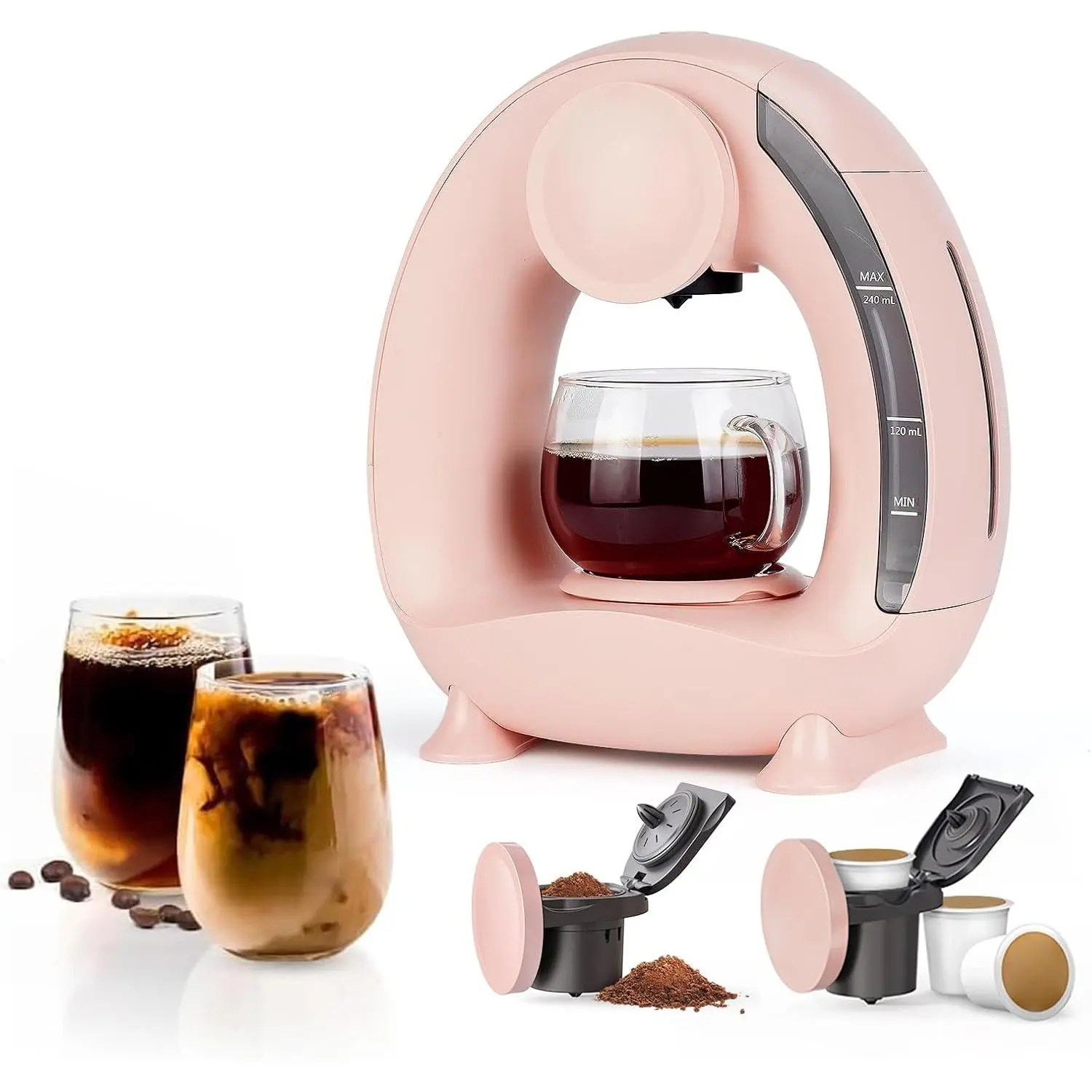 2-in-1 Soft & Quiet Coffee Maker Machine - Compact Portable Single Cup Pod & Grounds Maker, Auto-Off, 4-8oz Energy Efficient Kitchen Appliance for RV & Daily Use, Compatible with Tea