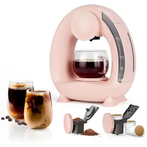 Pod and Grounds Single-Serve Coffee Maker, 2 in 1 One Cup Coffee Machine Compatible with K-Cup Pod & Coffee Grounds/Tea, Compact Design, 4-8oz, Pink