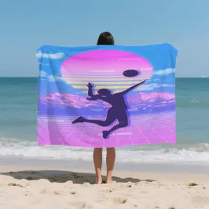 Beach Volleyball Pattern Beach Towel, Microfiber Bath Towel, Fun and Practical Accessories for Vacation Travel & Swimming