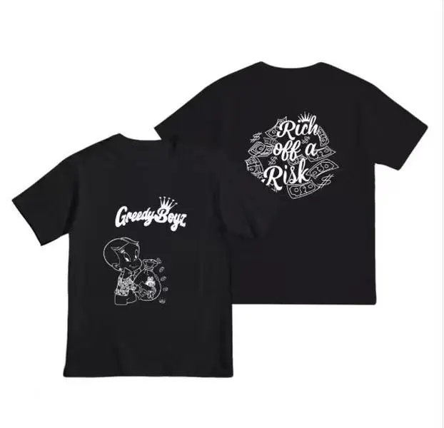 GreedyBoyz T-shirt - Casual Cotton Unisex Short Sleeve T-shirt with "Rich off a Risk" Design - Machine Washable - All Seasons - Classic StyleNovelty Graphic T Shirt funny tshirt Undershirts Tees Casual Streetwear Classic Plain Men's Women Cotton Moisture