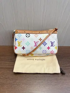 Pre-owned Louis Vuitton leahter Crossbody Bags x Takashi Murakami Monogram Multicolore White Pochette Accessoires