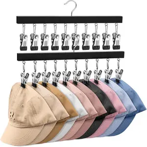 Legging Hanger for Closet Organizer with 12Clips, 1/2 Pack Wooden Yoga Pants Hanger Holds 24 Leggings, Space Saving Hanging Closet Organizer w/Rubber Coated Closet Organizers and Storage,Clothes Hanger with Clips for Bra,Belt,Sock,Hat Hanging Organization