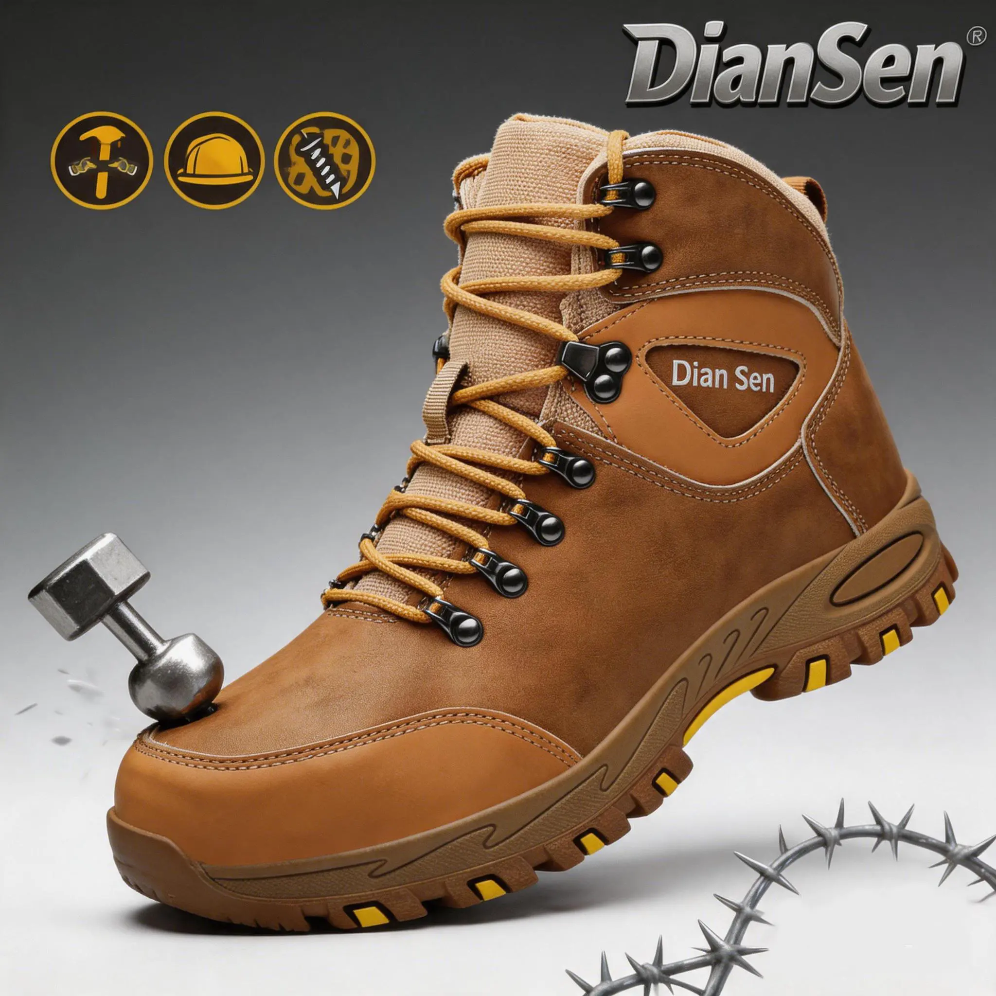 Men's Steel Toe Safety Work Boots - Anti-Smashing, Puncture-Proof, Wear-Resistant, Water-Repellent Closed Mesh Comfort Footwear for Construction Workers with Rugged Tread (Construction Work Shoes), Minimalist, Round Toe, Laces, Outdoors, Fabric, Rubber