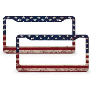USA Flag American Flag Red White Blue Flag Stripes License Plate Frame - 2 Pcs Aluminum Metal License Plate Frames Holder Covers Car Decorative Tag Frames for Standard Us 12.2X6.3 Inch ﻿