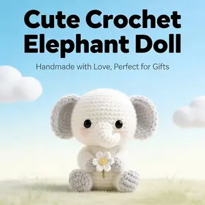 Cute Elephant Amigurumi Crochet Kit for Beginners, DIY Crochet Set with Pdf Tutorial, Perfect Gift for Christmas and Valentine's Day
