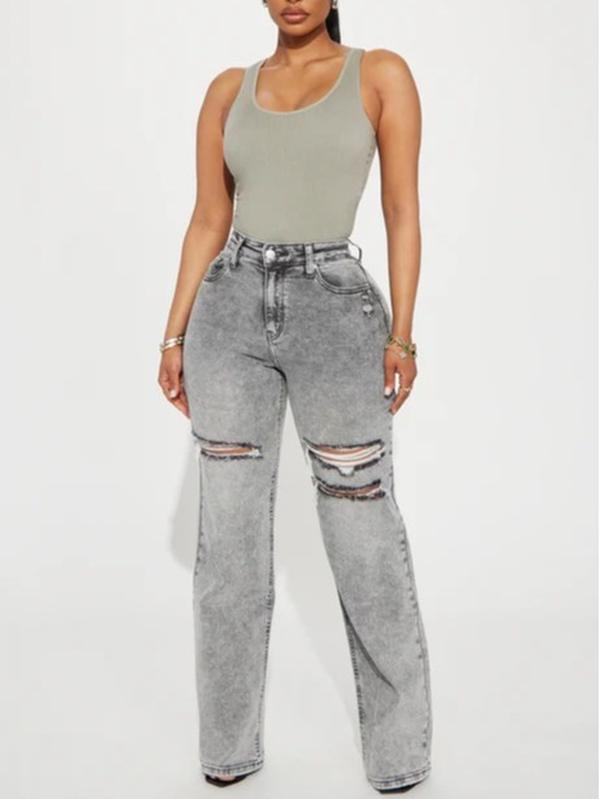 Remi Ripped Stretch Baggy Jeans - Grey
