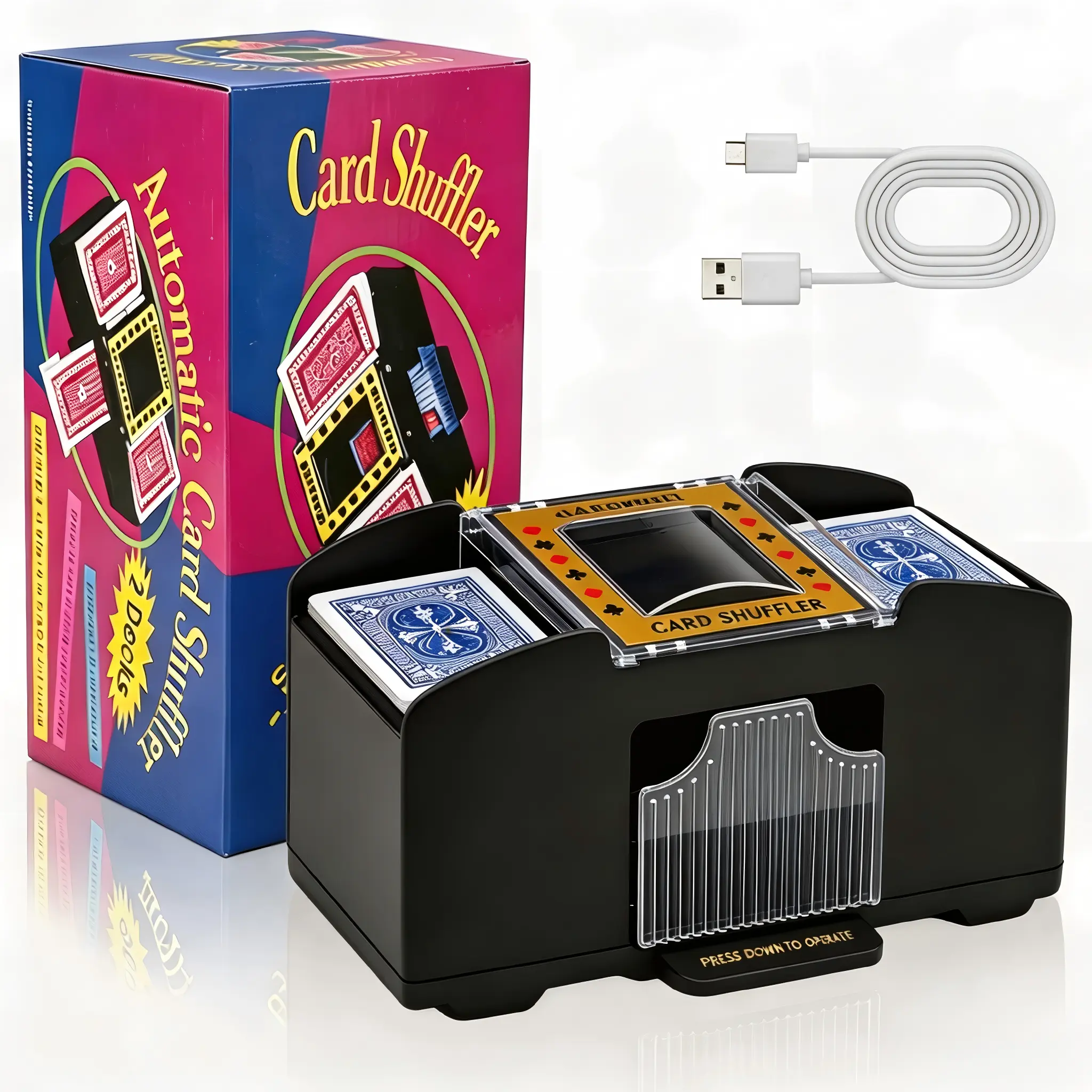 Automatic Card Shuffler 2-6 Decks, USB Rechargeable & Battery Operated Electric Shuffler, for Poker, Texas Hold'em, Blackjack, Family Card Games