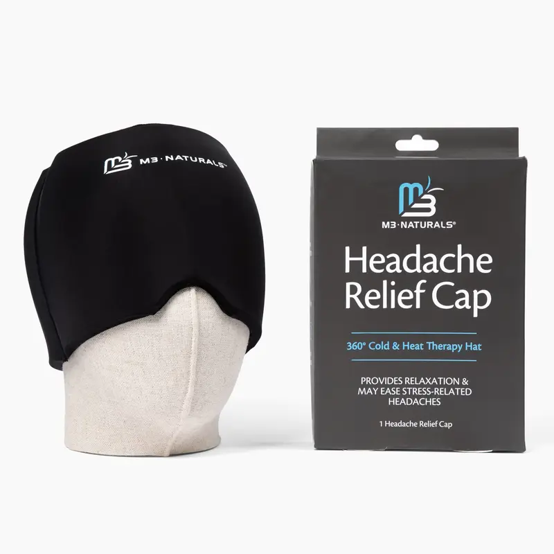 M3 Naturals Daily Migraine Relief Cap for Adults - 360° Cold & Heat Therapy Ice Pack Hat, Soft Fabric, Flexible Design, Freeze/Microwave for Selfcare, 1ct