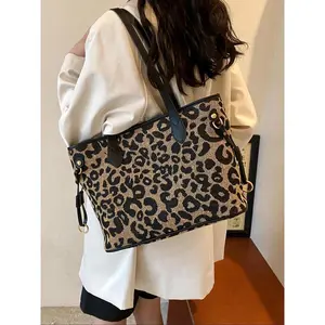 Fashion Leopard Pattern Tote Bag Trendy Women's Shoulder Handbag with Ample Space & Secure Zip Closure for Work Shopping & Daily Commute
