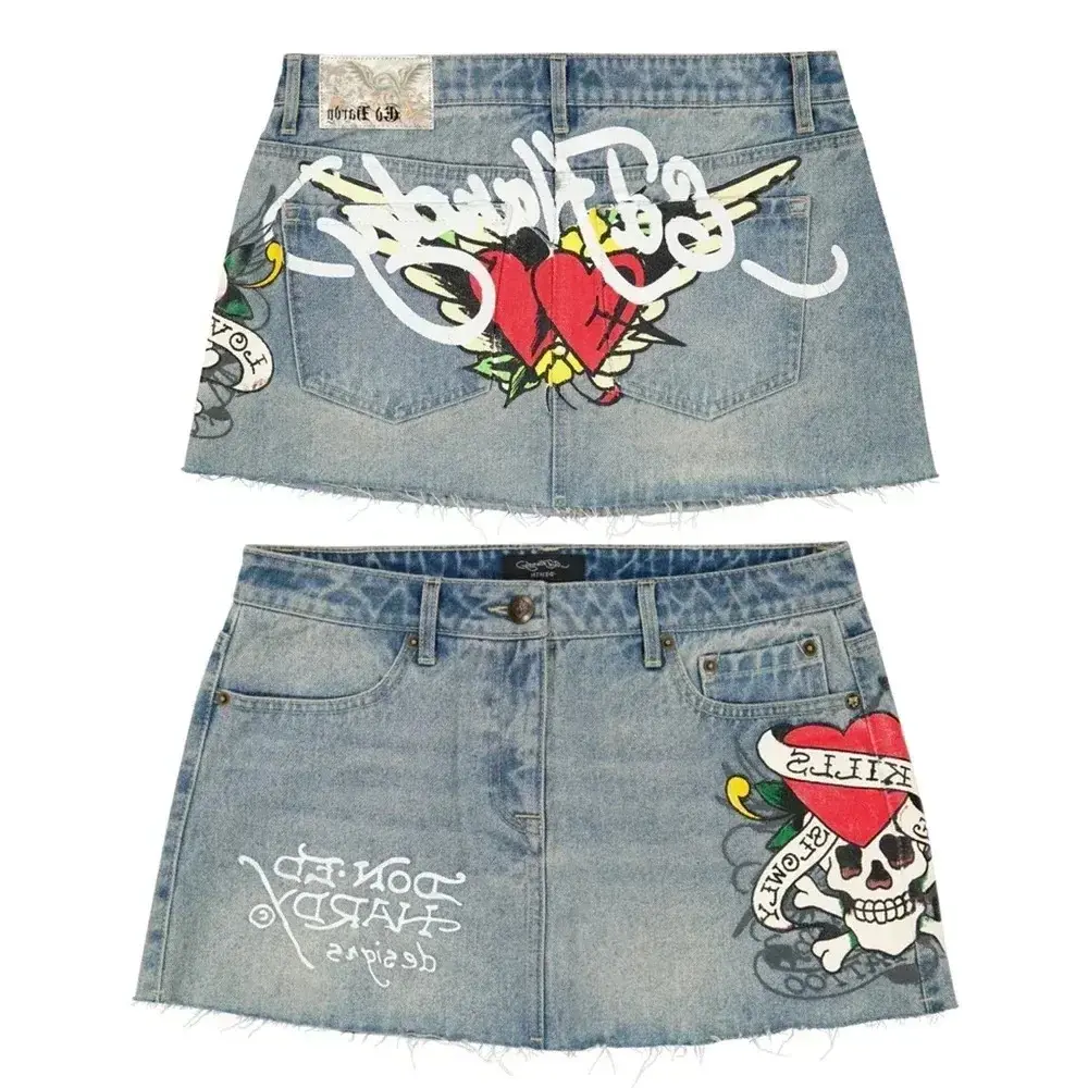 Streetwear Skirt Harajuku Gothic Hip Hop Letter Print Vintage Blue Denim Skirt Women's Fashion Retro High Waist Slim Mini Skirt,travel,versatile
