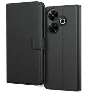 For Xiaomi Redmi 13 Case With Kickstand PU Leather Card Slot Black Wallet Flip Protective Phone Case Cover