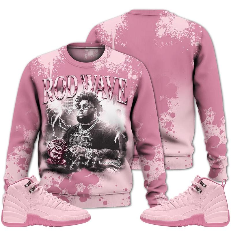 12 Pearl Pink Outfits, Pearl Pink 12s Sweatshirt Rod Wave Rapper 90s Unisex T-Shirts To Match Sneakers, Streetwear Style Urban Outfit Fabric Fleece