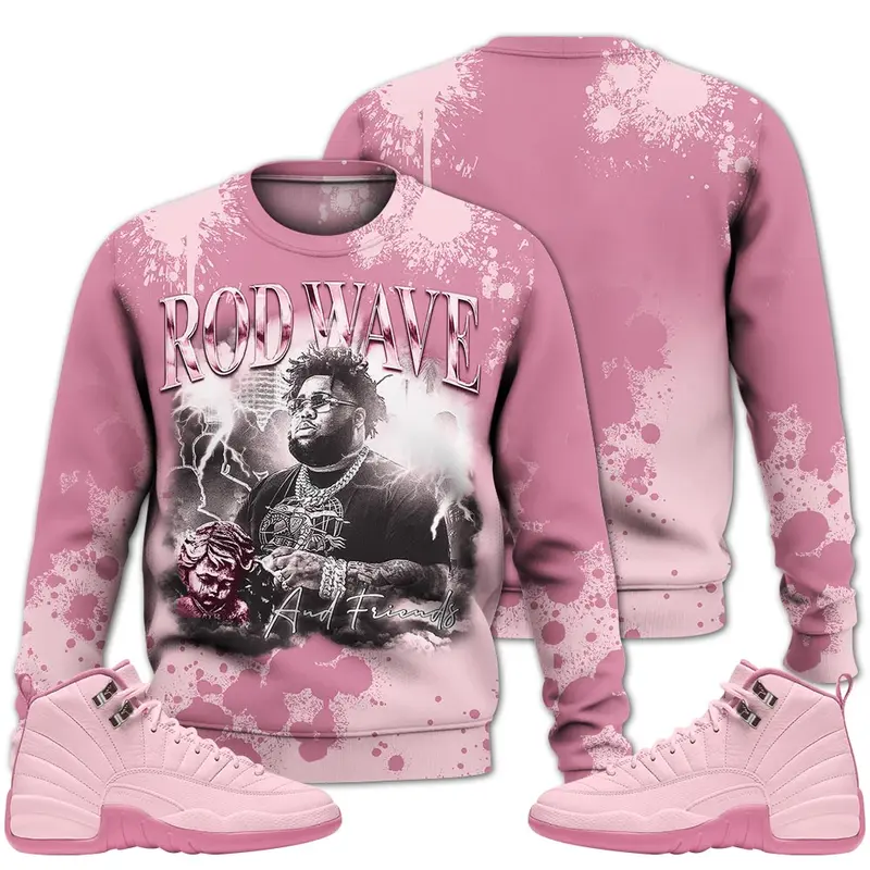 12 Pearl Pink Outfits, Pearl Pink 12s Sweatshirt Rod Wave Rapper 90s Unisex T-Shirts To Match Sneakers, Streetwear Style Urban Outfit Fabric Fleece