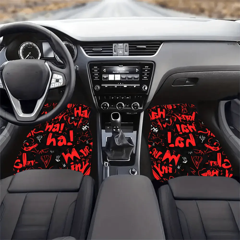 2pcs/4pcs Red Graffiti Car Floor Mats - Stylish, Non-Slip, Easy to Clean, Suitable for All Vehicles, Durable And Provide Lasting Protection for Your Car Interior, Enhance Driving Pleasure, The Best Gift for Friends Or Family