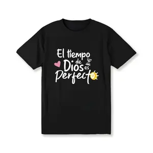 Women'S Black T-Shirt - "El Tiempo De Dios Es Perfecto" Inspirational Quote, Faith-Based Design with Heart & Sun Graphics - Soft Cotton Fabric, Casual Short Sleeve Round Neck Tee - Perfect Gift for Religious Women