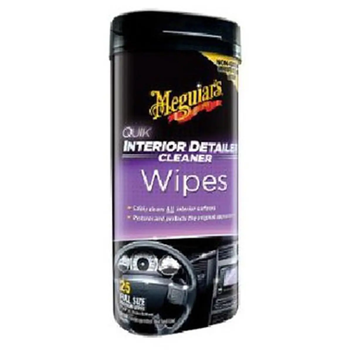 Meguiars G13600 Quik Interior Detailer Wipes, 25-Count, Interior Car Cleaner, Shine-Restoring Automotive Care Wipes (212 MAIN)