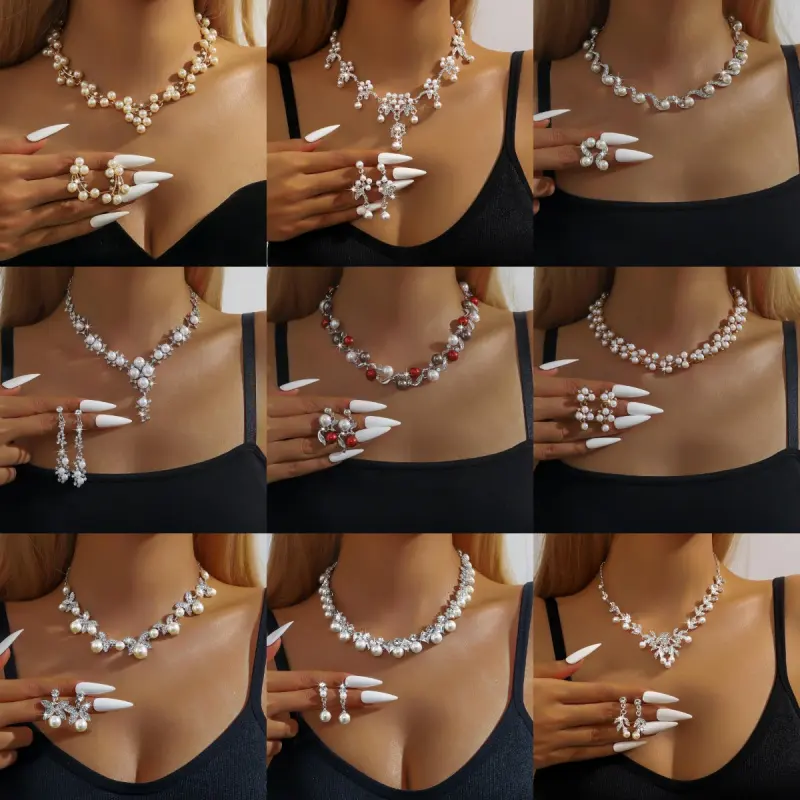 Pearl Series Earrings and Necklace Set, Light Luxury, Niche, DDXL0019 Versatile Sweater Chain, Collarbone Chain Jewelry, 14K Gold-Plated