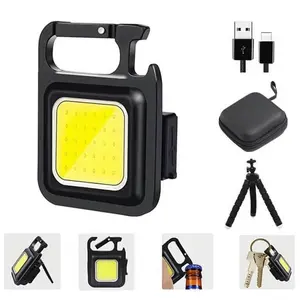 Mini 2-in-1 Keychain Flashlight & Bottle Opener - COB Floodlight, Type-C Charging, Carabiner, Strong Magnet, Tripod Screw Port, Small Camping Flashlight, Cheap Outdoor Gear, Gift For Him, Hiking Light