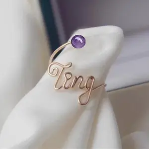 Women's Handmade Personalized Non-Natural Crystal Name Letter Ring, Elegant Gift Box Included, Ideal for Birthday & Wedding, with Reliable Service