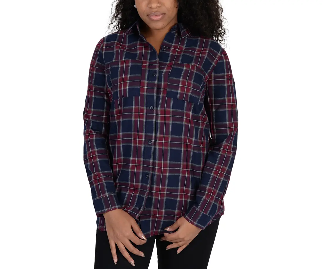 Adidas Womens Flannel Checkered Blouse Navy