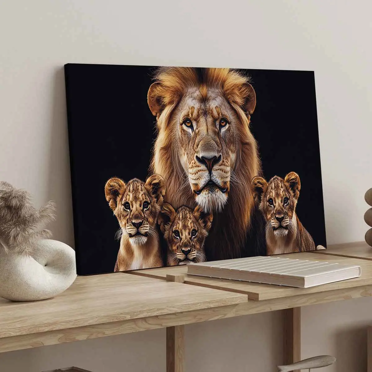 Lion Family Canvas Print Poster, Modern Animal Art Wall Decor for Living Room & Bedroom, Waterproof HD Painting Gift Idea