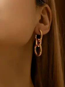 Trendy Geometric C-Shape Double Ring Earrings, OL Style Metal Ear Rings, European and American Fashion, Brass Plated 18k