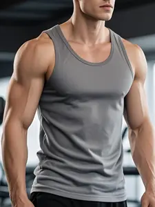 Men's Plus Size Gym Vest, Casual Sport Round Neck Tank Top, Sleeveless Gym Tops, Breathable Fabric for Exercise, Comfort Fit for Daily Wear