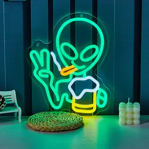 1PC Smoking Mug Beer Aliens Shaped Led Neon Sign for fathers day gifts Holidays Home Room Party Lady Man Cave Girls Gifts Powered By USB