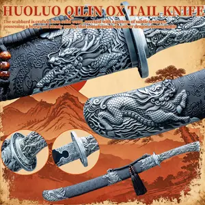 Kirin 1060 High Carbon Steel Heat Treatment Hand Forged Authentic Chinese Knife, Tang Dynasty, Best Christmas Gift for Bent Knives, Collection (Not Sharp)