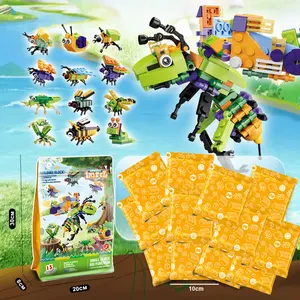 PLAYJOY Small insect animal building blocks,12 in 1 bumblebee,snail butterfly bee,kindergarten gift kid gift,Toy blocks Fun