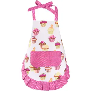 Claswcalor 100% Cotton Kids Girls Aprons for Cooking Cute Toddler Cupcake Baking Apron Adjustable Kitchen Pink Apron for Children Daughters Little Girls Granddaughter Gifts from Grandma