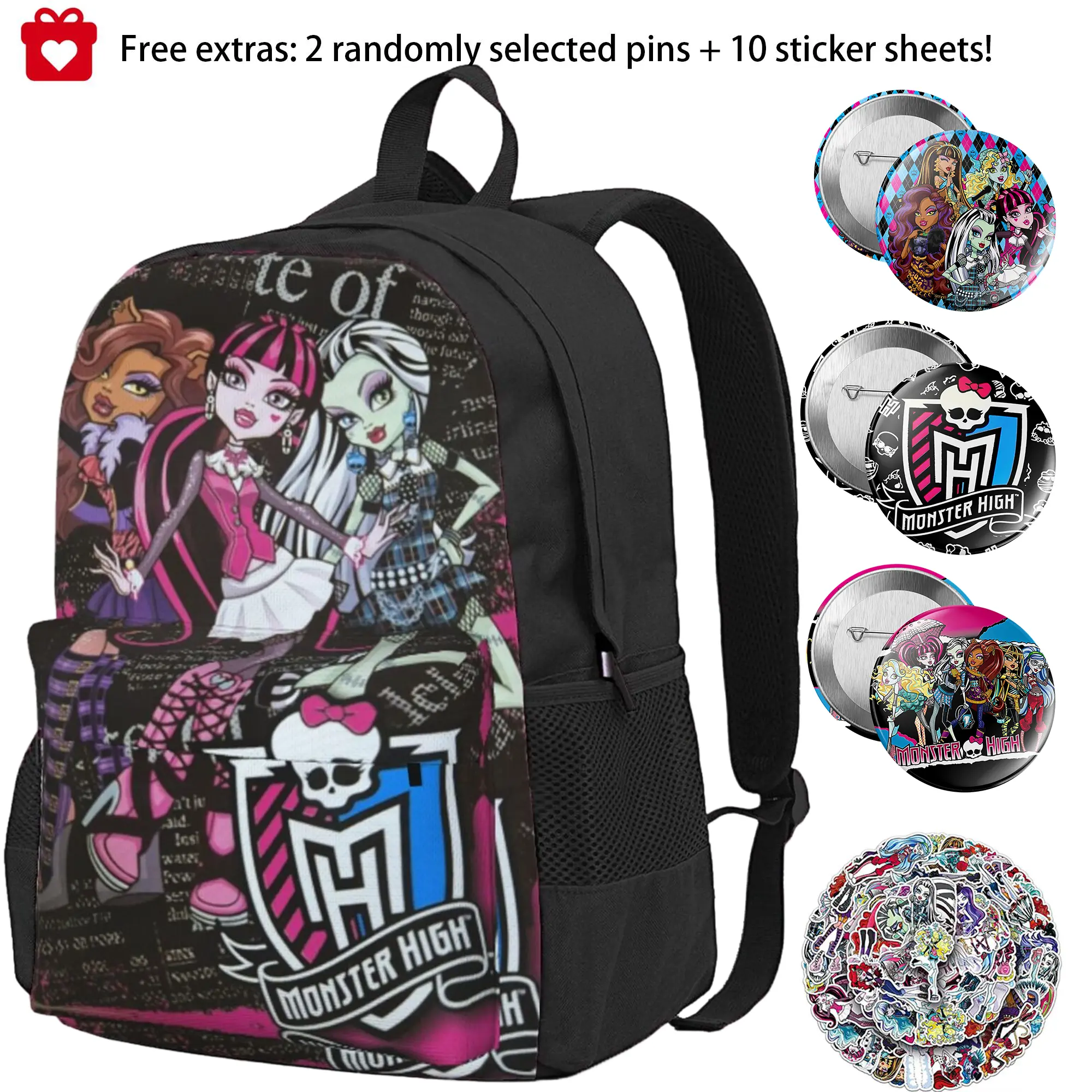Cute Monster high Print Backpack for Women Monster high dolls Ergonomic Cushioned Laptop Daypack with Multiple Zipper Pockets,Monster high doll Lightweight Travel Bagpack, Ideal Gift for Birthday Christmas Day