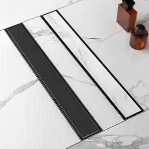 24-Inch Linear Shower Drain with Tile Insert Grate, SUS 304 Stainless Steel Linear Drain, Matte Black Long Rectangle Shower Floor Drain with Leveling , Hair Strainer, Fits Bathroom