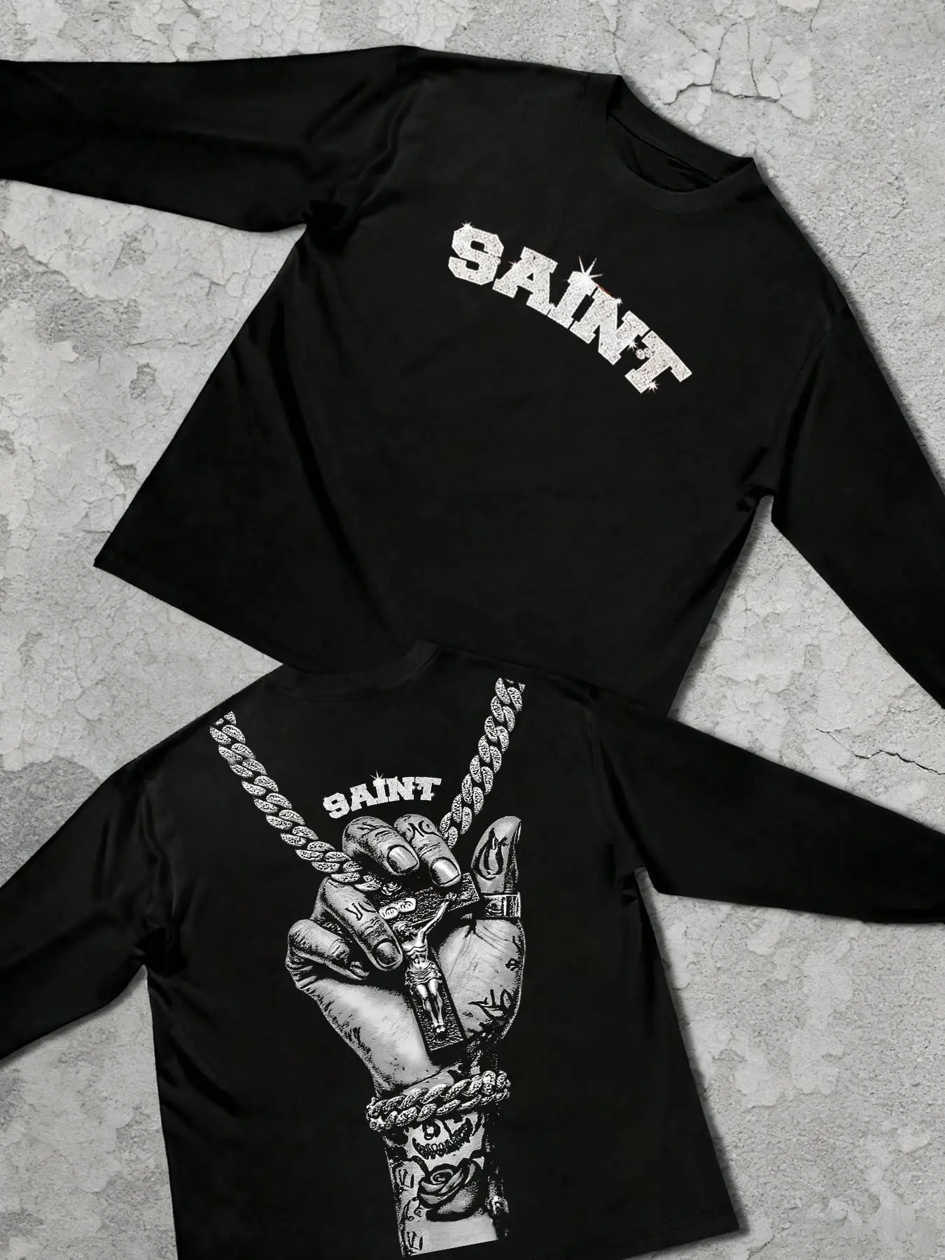 Men's Long Sleeve T-Shirt, Cross Print Street Style Streetwear, Hip-Hop Fashion, Casual Daily Wear, All Seasons, Fitted H-Type Silhouette