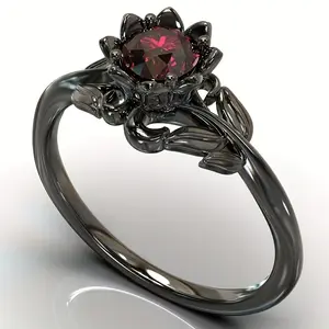 A Vintage-Style Women'S Ring Featuring Red Synthetic Zirconia Flowers, Perfect for Everyday Wear, Outings, And As a Bohemian-Style Gift for Parties