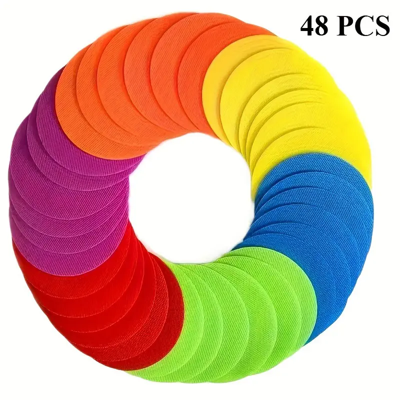 48Pcs Carpet Spot Markers, 6 Colors Floor Dot for Decoration Classroom, Teaching Supplies, School Supplies, Sit Spots for Home, Gym Agility Training, Yoga Standing, Fixed Point Markers and Games